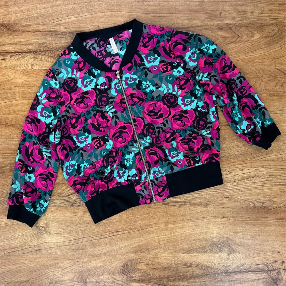 Xhilaration Floral Lightweight Bomber Jacket Women's XXL